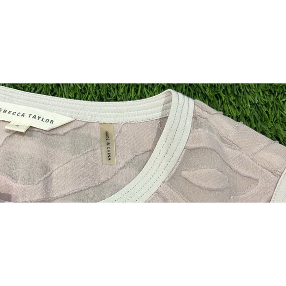 Rebecca Taylor Button Up Blouse Women's Pink Blush Animal Print Silk Sheer Top 2 - Picture 7 of 13